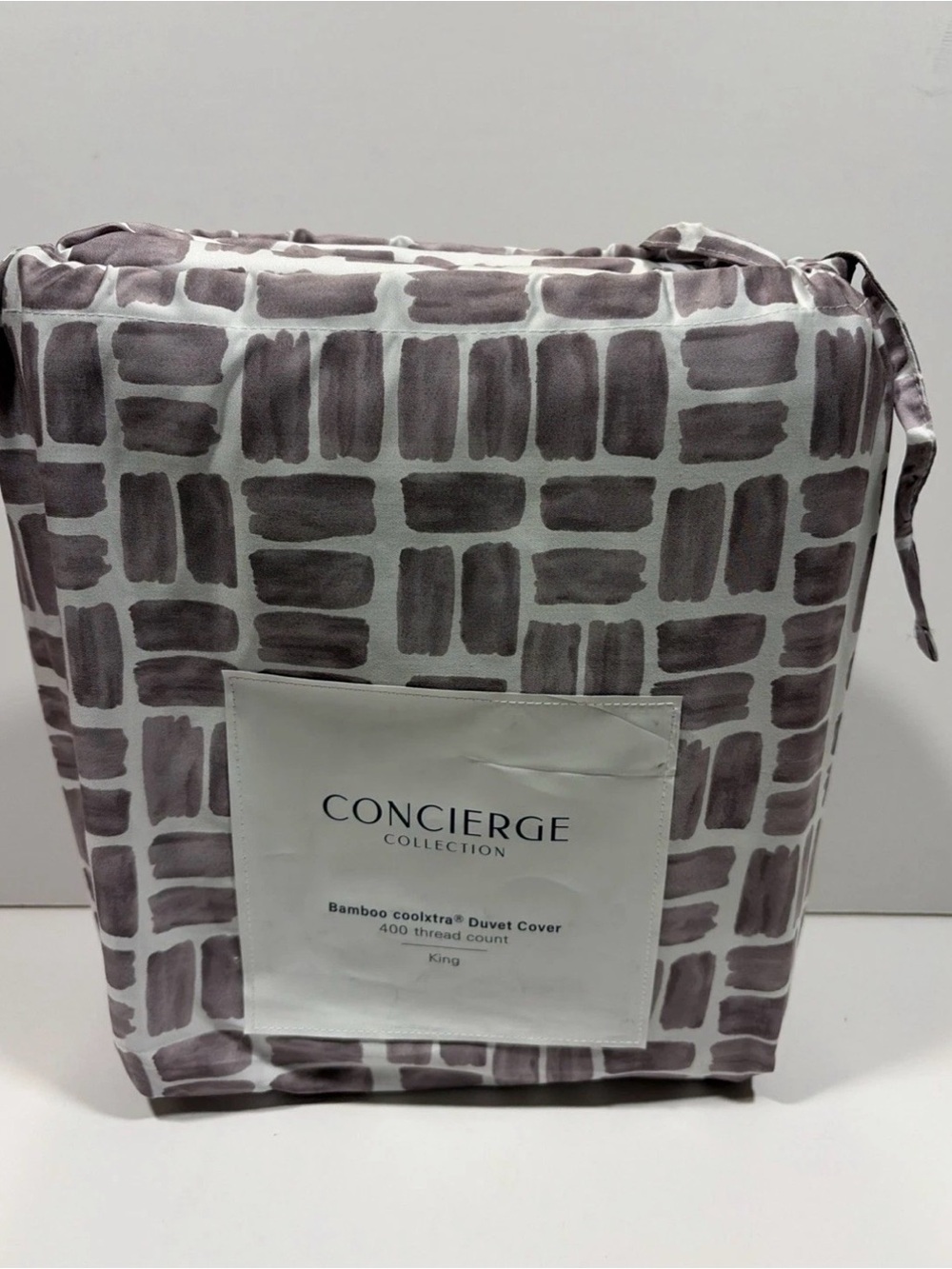 Concierge Collection King Duvet Cover - Lavender Gray Brushstroke Print